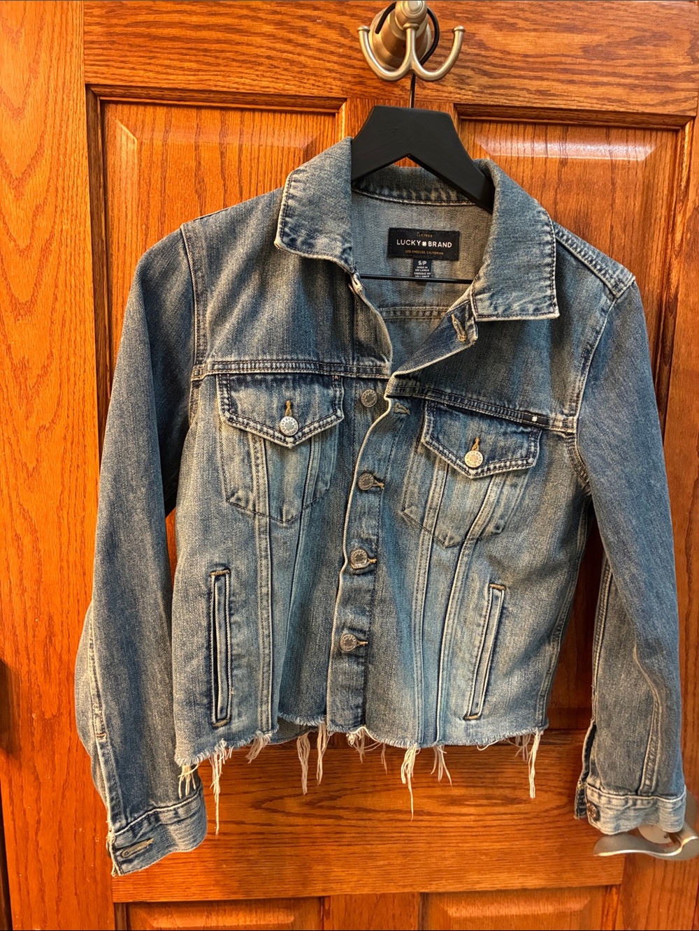 Lucky Brand Frayed Hem Light Blue Denim Jacket, small